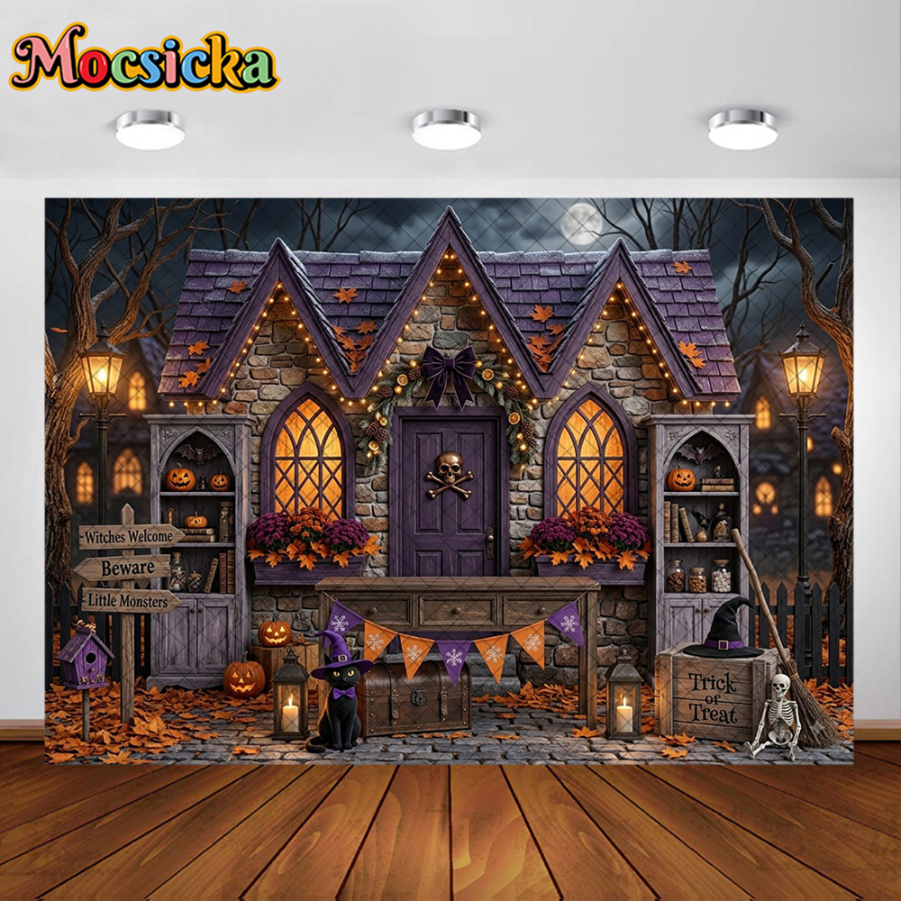 Photography Trick - モクシカ写真撮影用背景幕 ハロウィン ストーンウィッチ ハウスデコレーション トリックオアトリート キッズパーティー