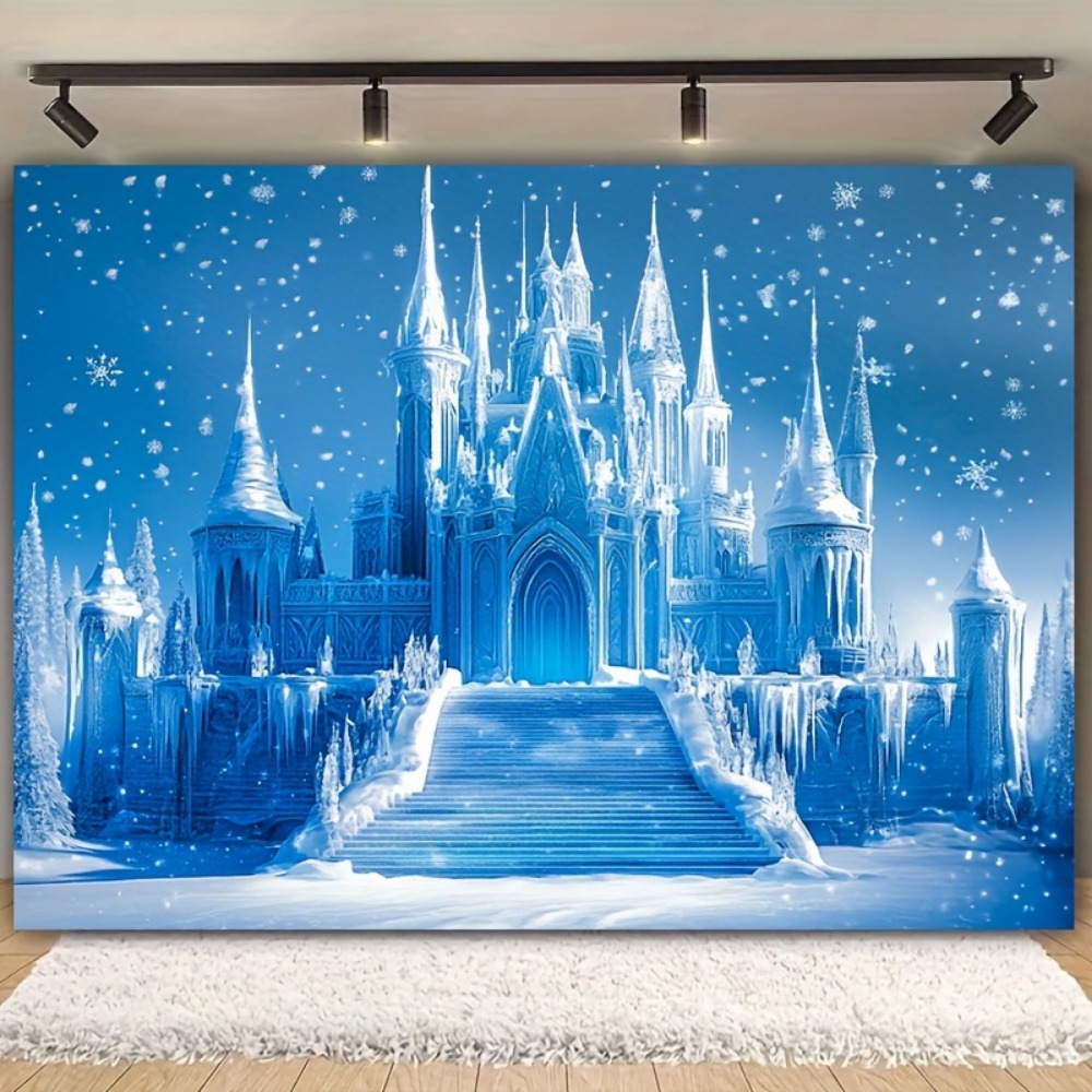 Photography Term - 雪にインスパイアされた冬の城の背景、休日のパーティーやイベントのための写真の背景