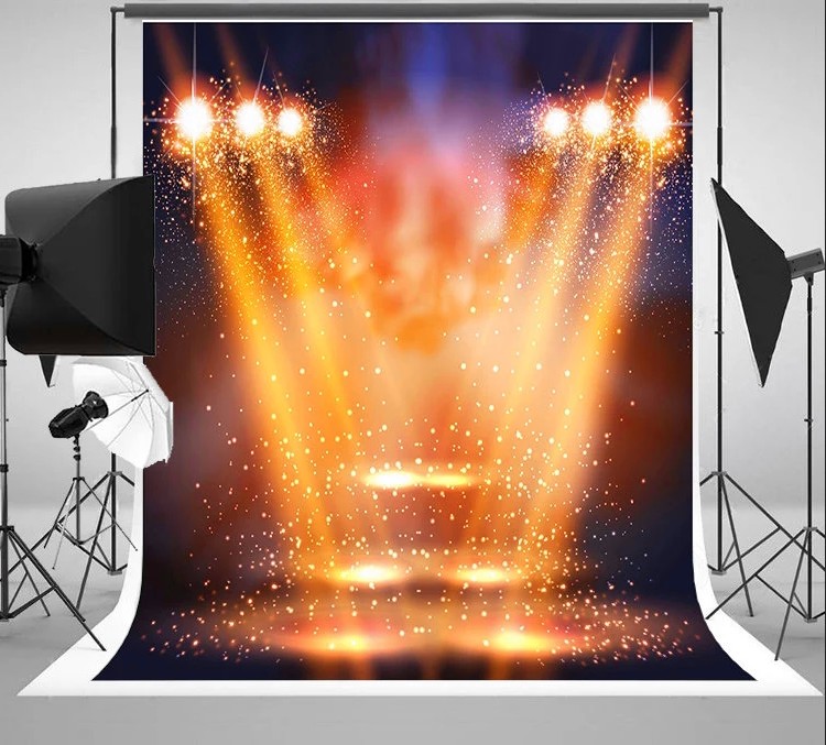 Photography Award - 光沢のある有名人賞の背景、パーティー写真スタジオの背景、DJゴールドLEDライト、ネオンステージスポットライト、有名人賞