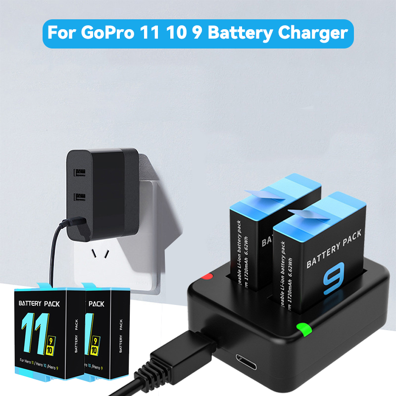 Gopro Action Camera Hero 12 Black - デュアルポートバッテリー充電器,2スロット,USBケーブル付き,アクションカメラアクセサリー,go pro,ヒーロー12,11,10,9