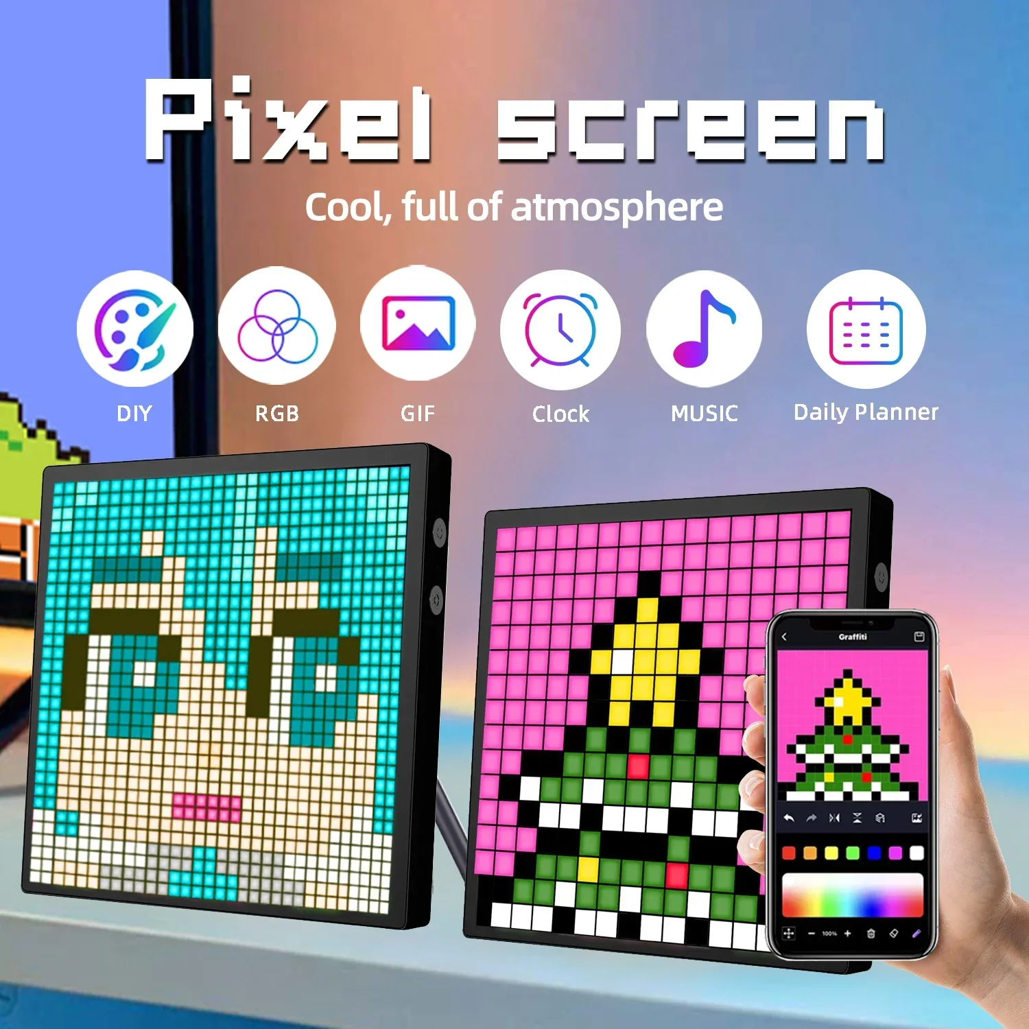 Pixel Art Led Panel - スマートLEDマトリックスピクセルディスプレイ RGB DIY落書き Bluetoothアプリ制御 アートディスプレイ ゲームルーム装飾