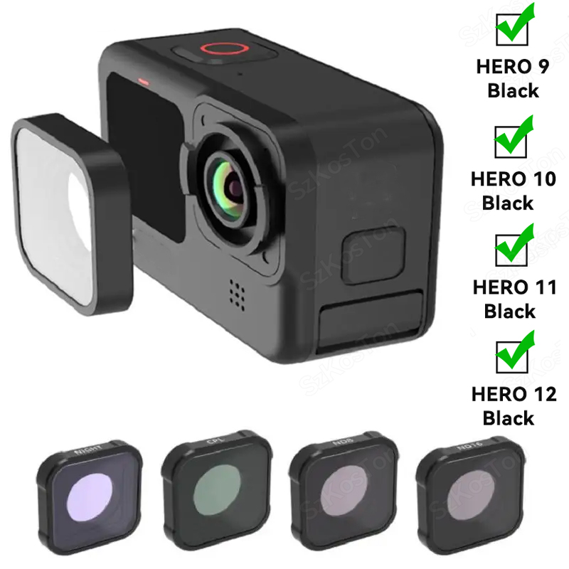 Gopro Action Camera Hero 12 Black - GoPro Hero,cpl uv,uv,nd8,nd16,nd32,ND, Black,レンズアクセサリー用のフィルターキット,go pro 9,