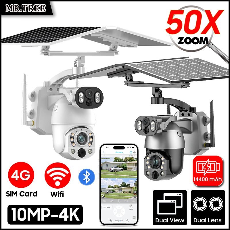Photography Term - デュアルレンズ付きソーラーカメラ,4G SIMカード,PTZ監視,wifi,屋外セキュリティ,ヒューマノイド追跡,IP cctvカメラ,4K, 50倍光学ズーム,10mp