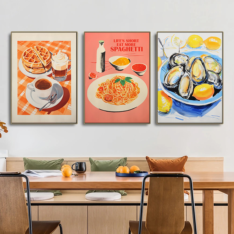 ヴィンテージフードポスター卵ベーコンスパゲッティパンケーキシ - Photography Of Food のレビューと価格