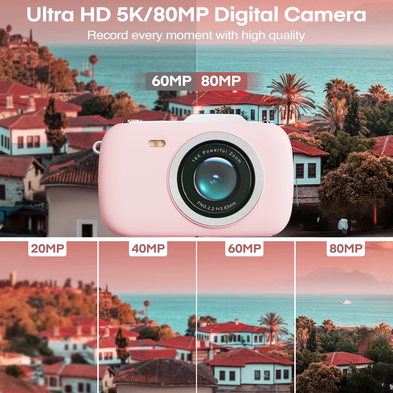 5K 80MPデジタルカメラ セルフィー用 18倍ズーム V - Photography Nature Images のレビューと価格