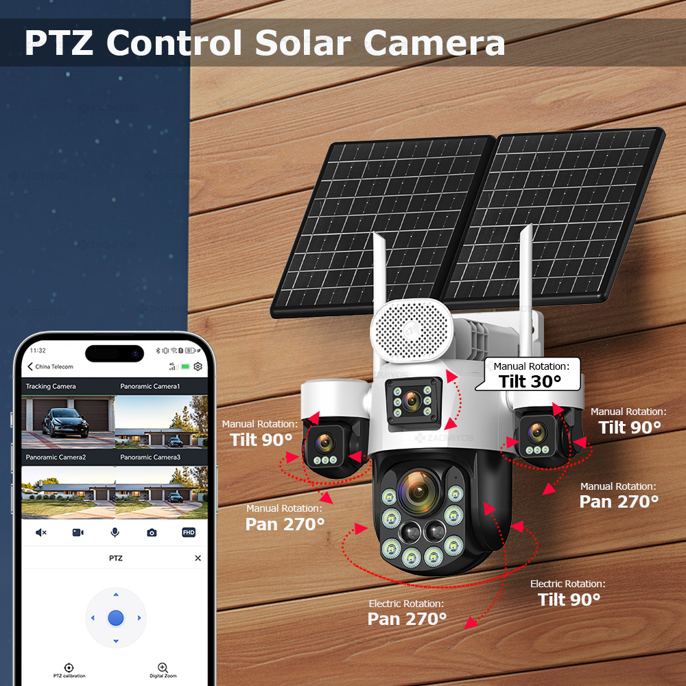 4レンズ屋外360度カメラ °   監視用ソーラーカメラ 2 - Photography Term のレビューと価格