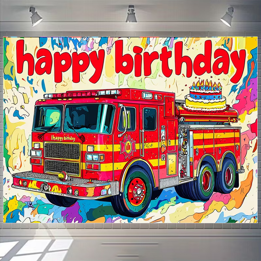 漫画消防車テーマ男の子誕生日パーティー装飾赤い消防車消防士背 - Photography Sport のレビューと価格