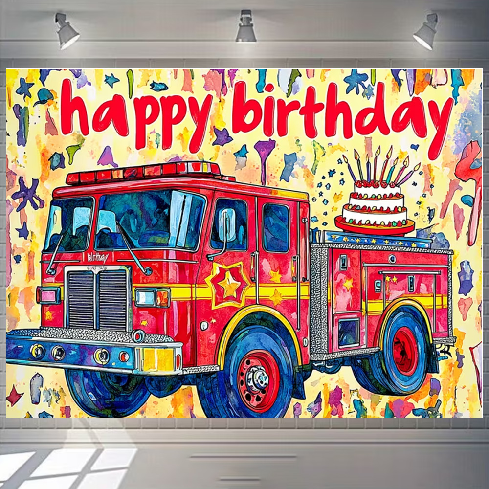 漫画消防車テーマ男の子誕生日パーティー装飾赤い消防車消防士背 - Photography Sport のレビューと価格