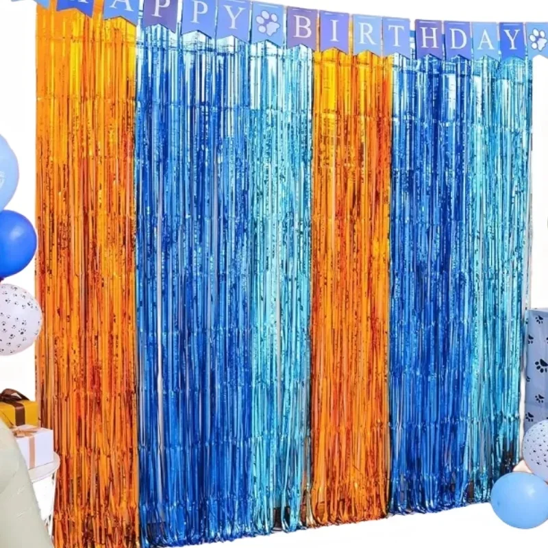 ホイルフリンジカーテン誕生日パーティー用品オレンジブルーライ - Photography Website のレビューと価格