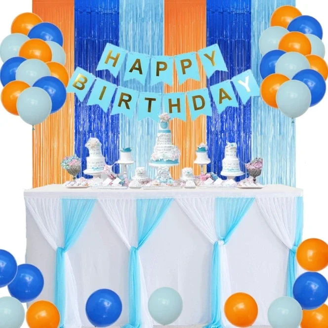 ホイルフリンジカーテン誕生日パーティー用品オレンジブルーライ - Photography Website のレビューと価格