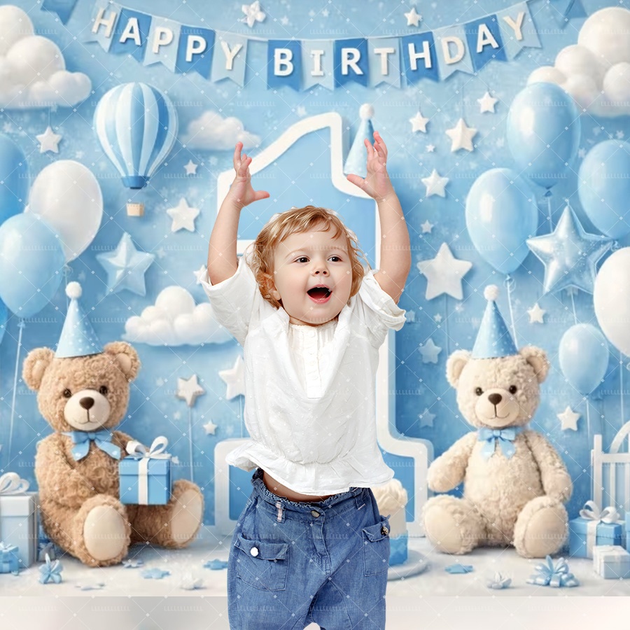 子供の1歳の誕生日パーティー装飾用品クマの風船ブルー写真撮影 - Photography Sport のレビューと価格