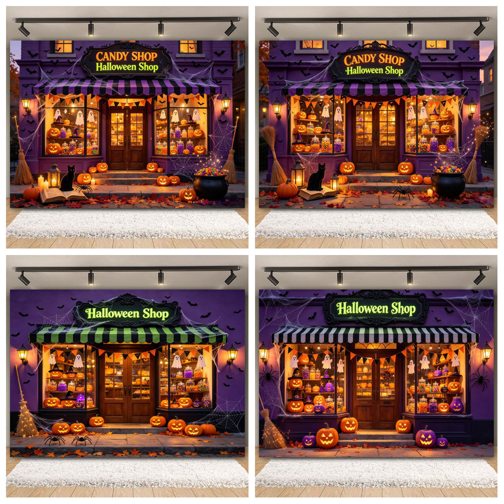 ハッピーハロウィン背景幕 ホラーパンプキンキャンディーショッ - Photography Trick のレビューと価格