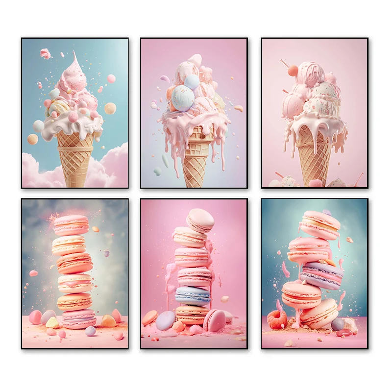 フレームなしピンクフードアイスクリームマカロンポスターとプリ - Photography Of Food のレビューと価格