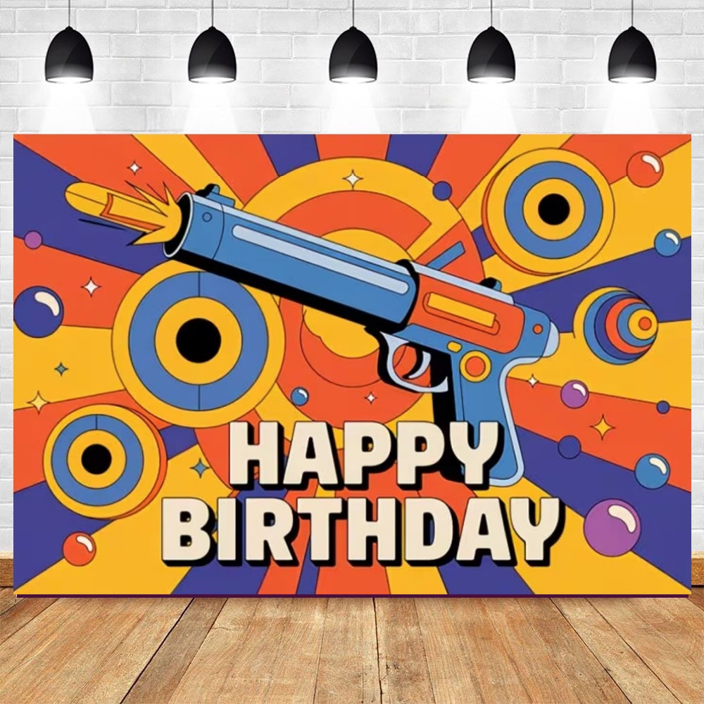 ナーフガンのテーマ誕生日パーティーデコレーション背景幕ダーツ - Photography Competition のレビューと価格