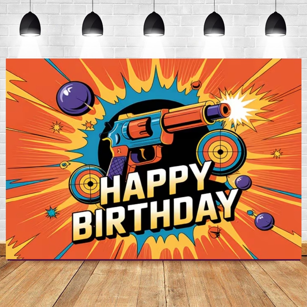 ナーフガンのテーマ誕生日パーティーデコレーション背景幕ダーツ - Photography Competition のレビューと価格
